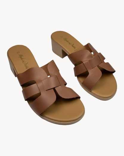 Leather Valentina sandal with heel