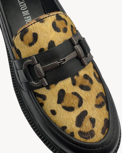 Mocassino in pelle leopard print