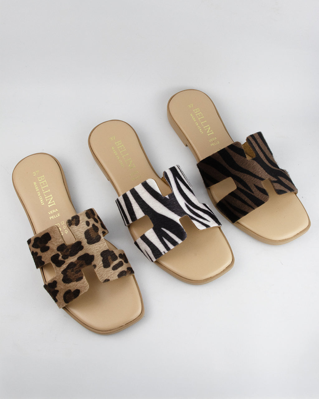Animal print pony hair H-sandal with non-slip sole