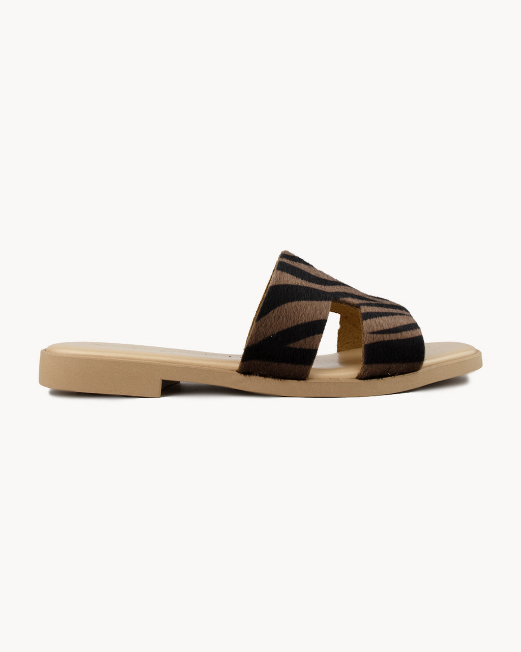 Animal print pony hair H-sandal with non-slip sole