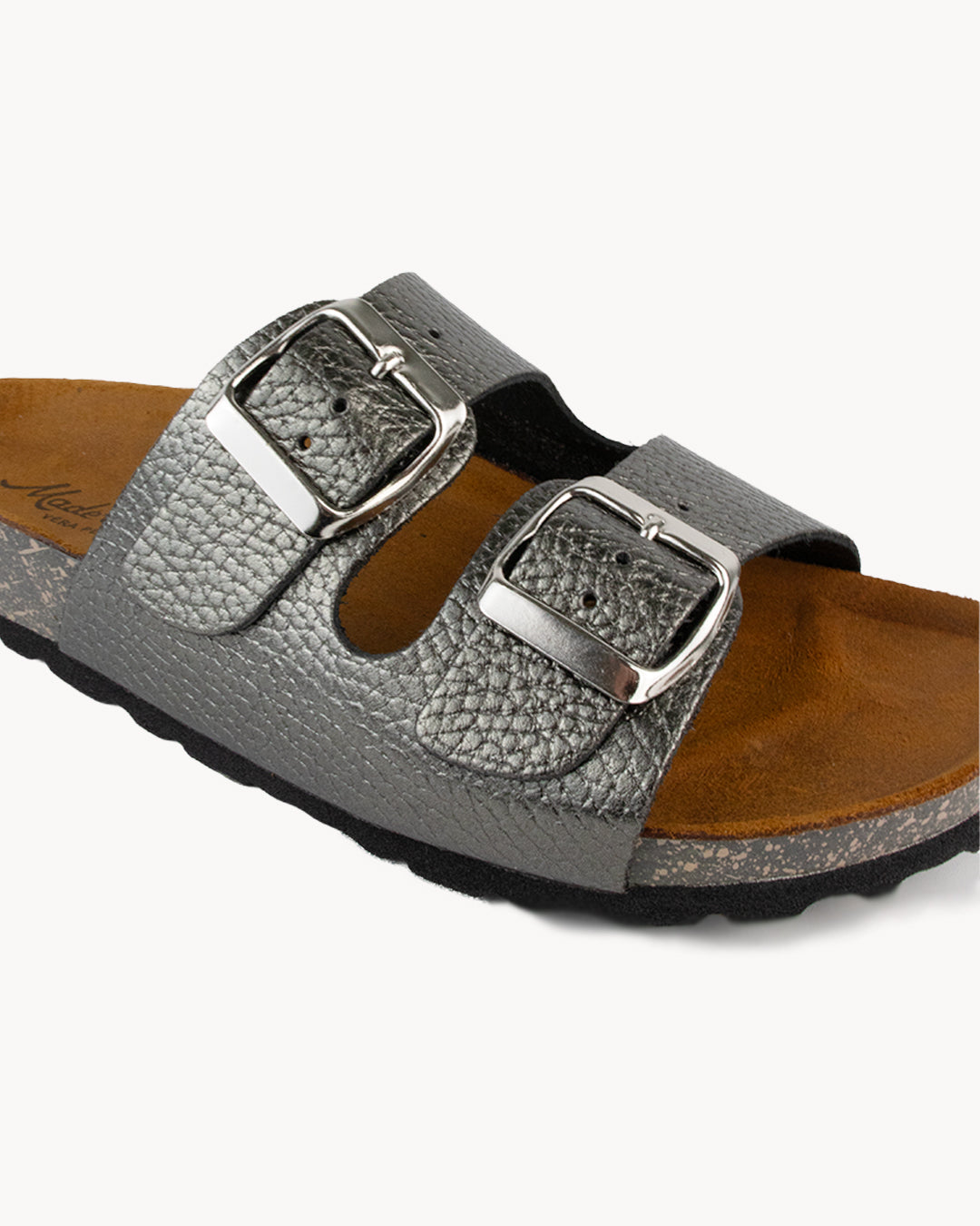 Sandalo Dany in pelle metallizzata con doppia fibbia