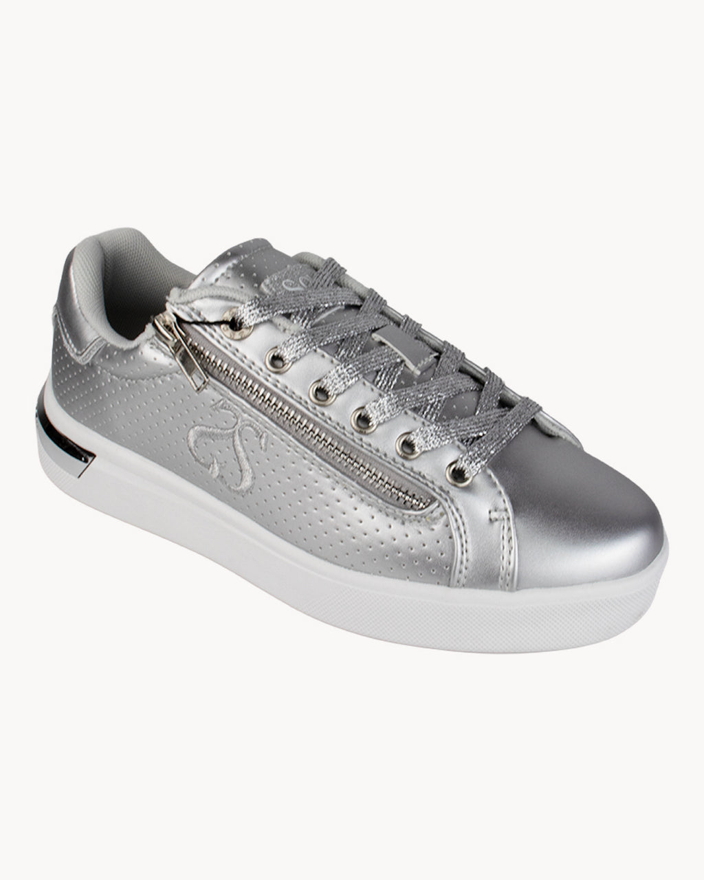 Sneakers Solo Soprani Couture argento traforata con zip laterale