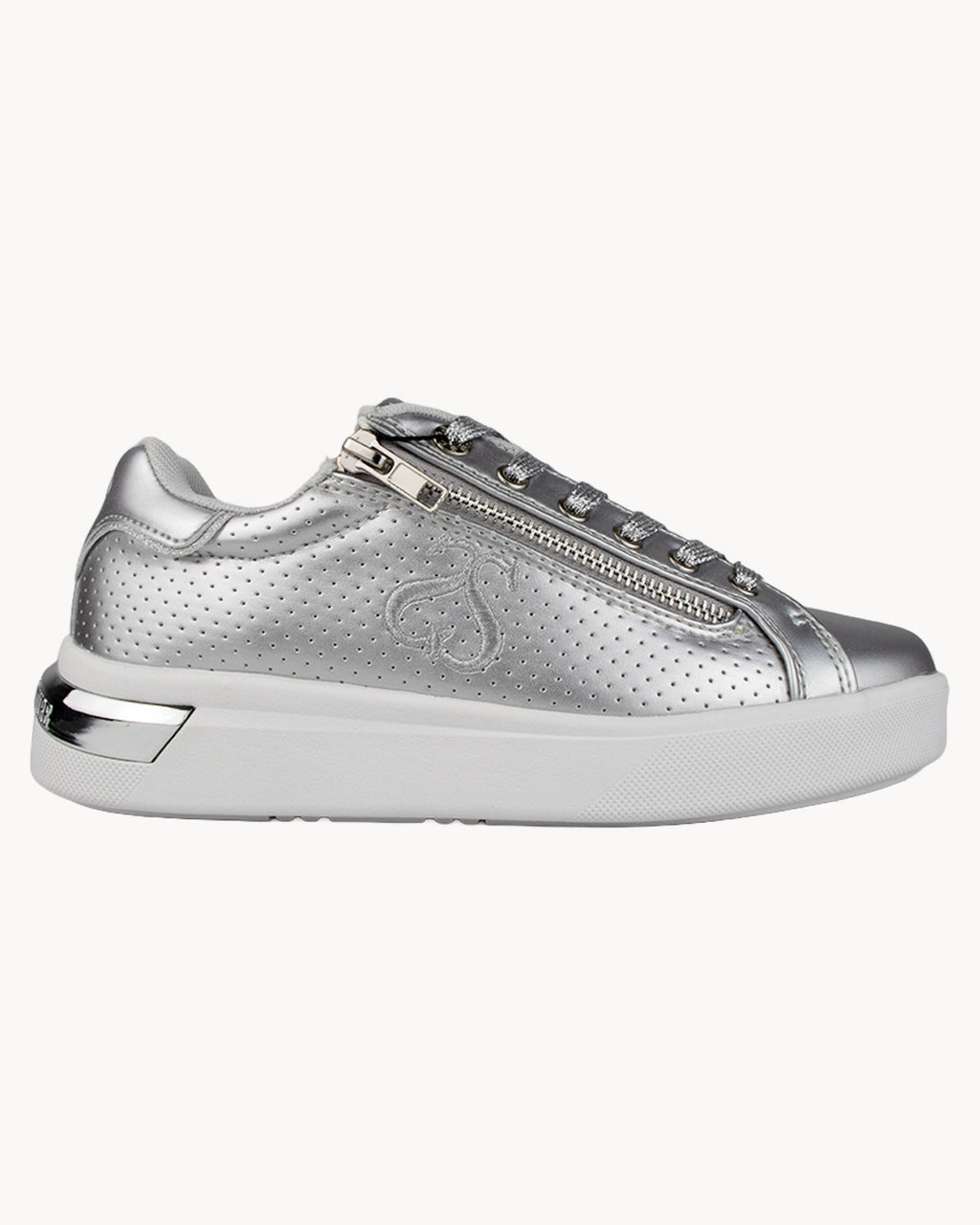 Sneakers Solo Soprani Couture argento traforata con zip laterale