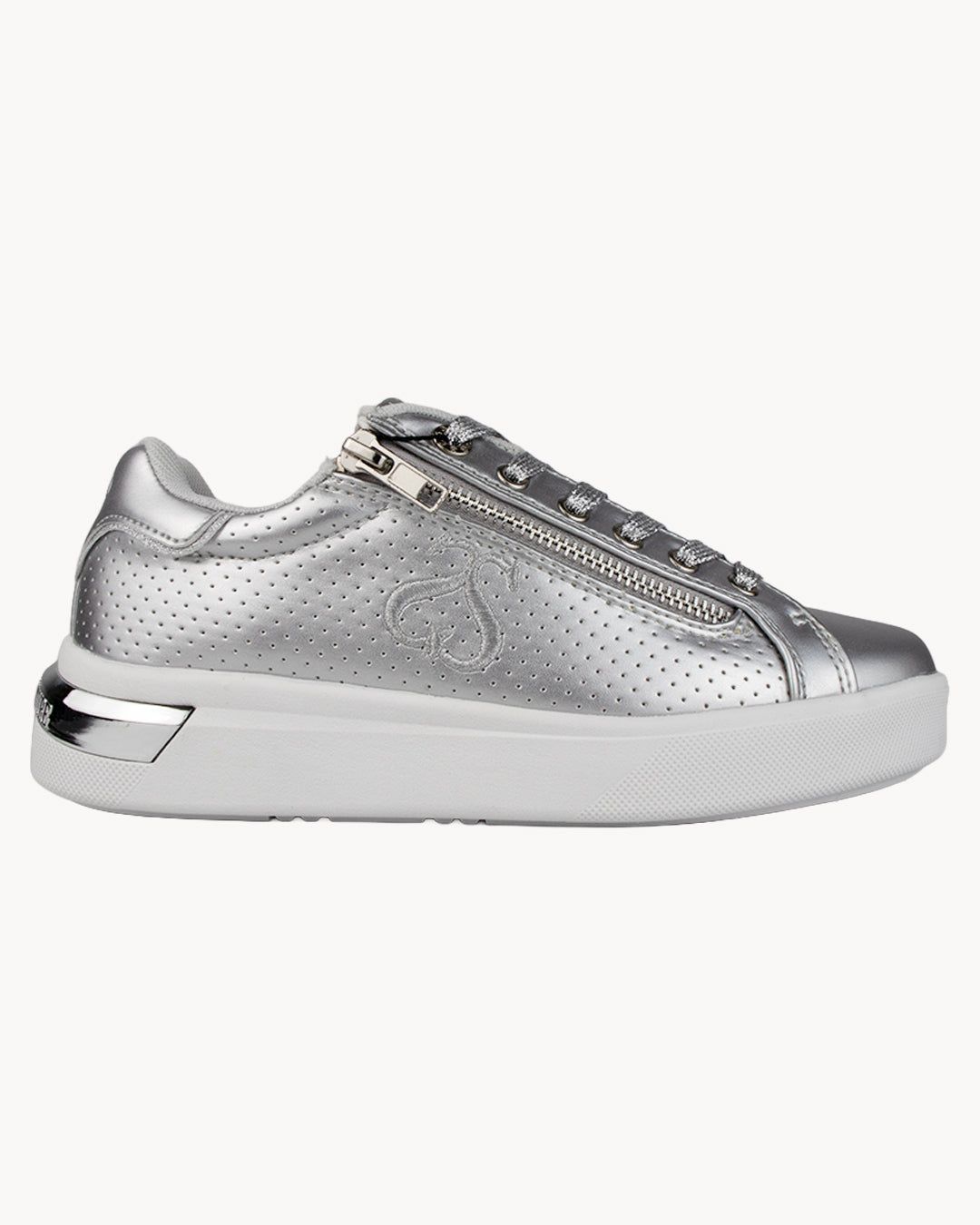 Sneakers Solo Soprani Couture argento traforata con zip laterale