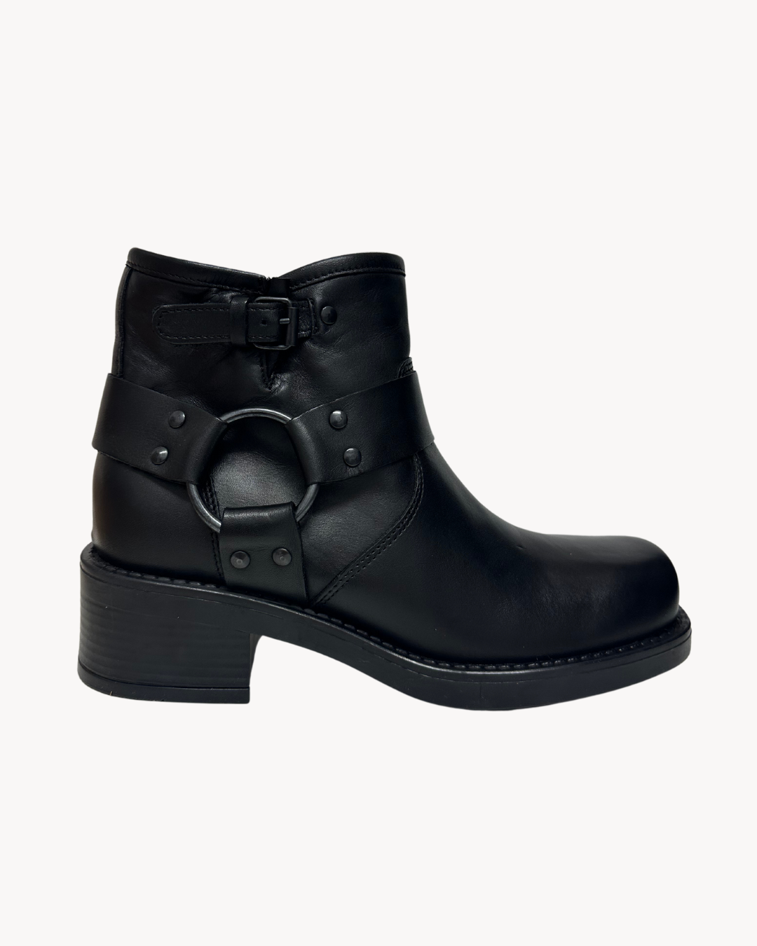 Stivale biker donna Bellini nero in pelle, vista laterale